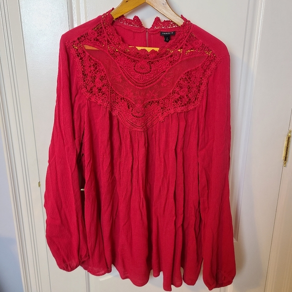 Torrid Pink Long Sleeve Blouse Lace Detail 2X - Picture 3 of 11